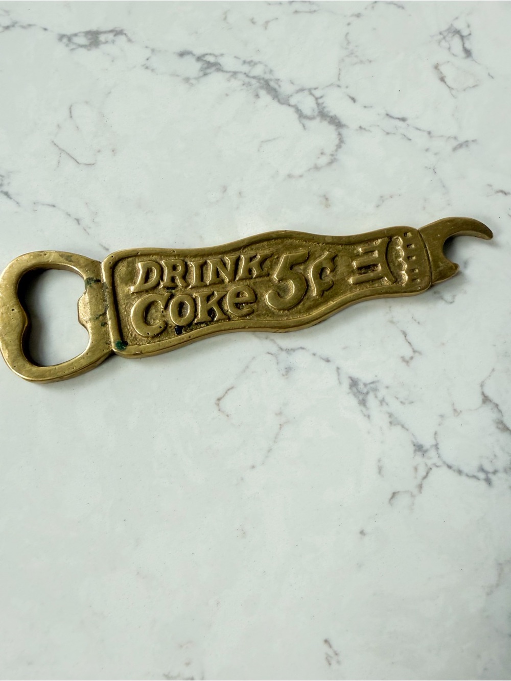 Vintage Brass Coca-Cola Bottle Opener “Drink Coke 5¢” Double Ended Opener